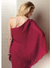 One Shoulder Burgundy Chiffon Midi Mother Dress 